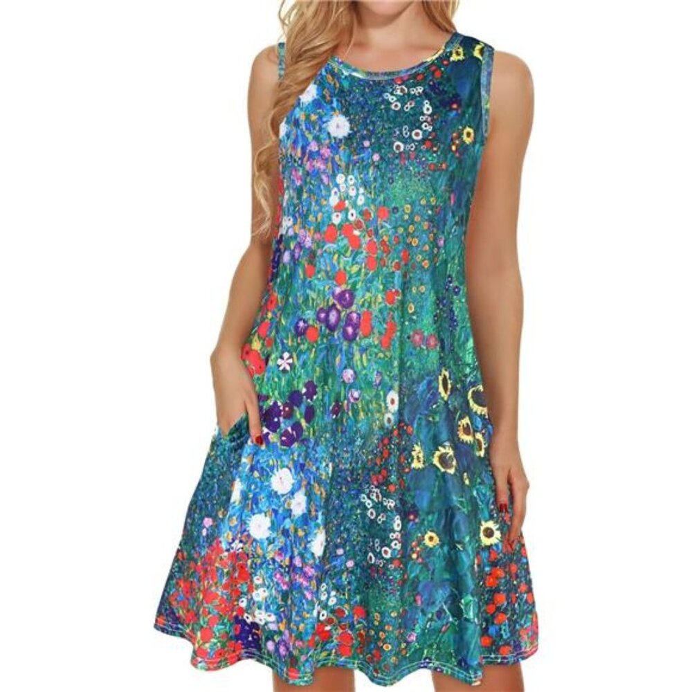 Women's Summer Dresses 2025 Beach Casual Sleeveless Floral Print Tank